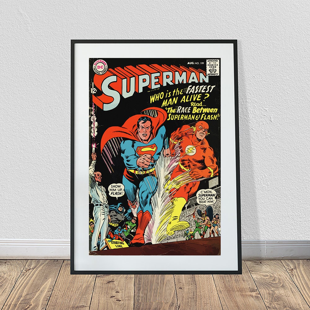 Superman vs Flash Vintage Comic Cover Poster (24" x 36")